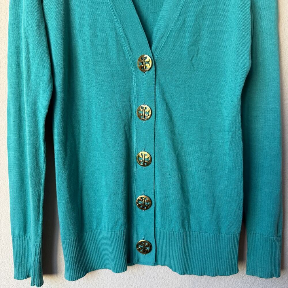 Tory Burch Simone Cardigan Sweater in Turquoise Size S - Picture 3 of 8